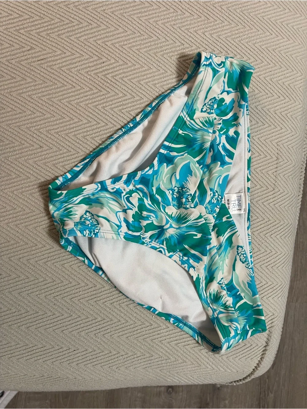 Floral Teal & White Bikini Bottoms Time and Tru Medium 8-10 swim